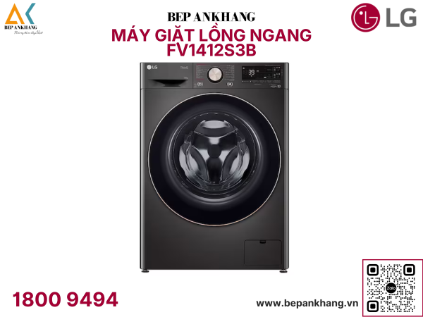 Máy giặt lồng ngang LG AI DD™ Inverter 12kg màu đen FV1412S3BA